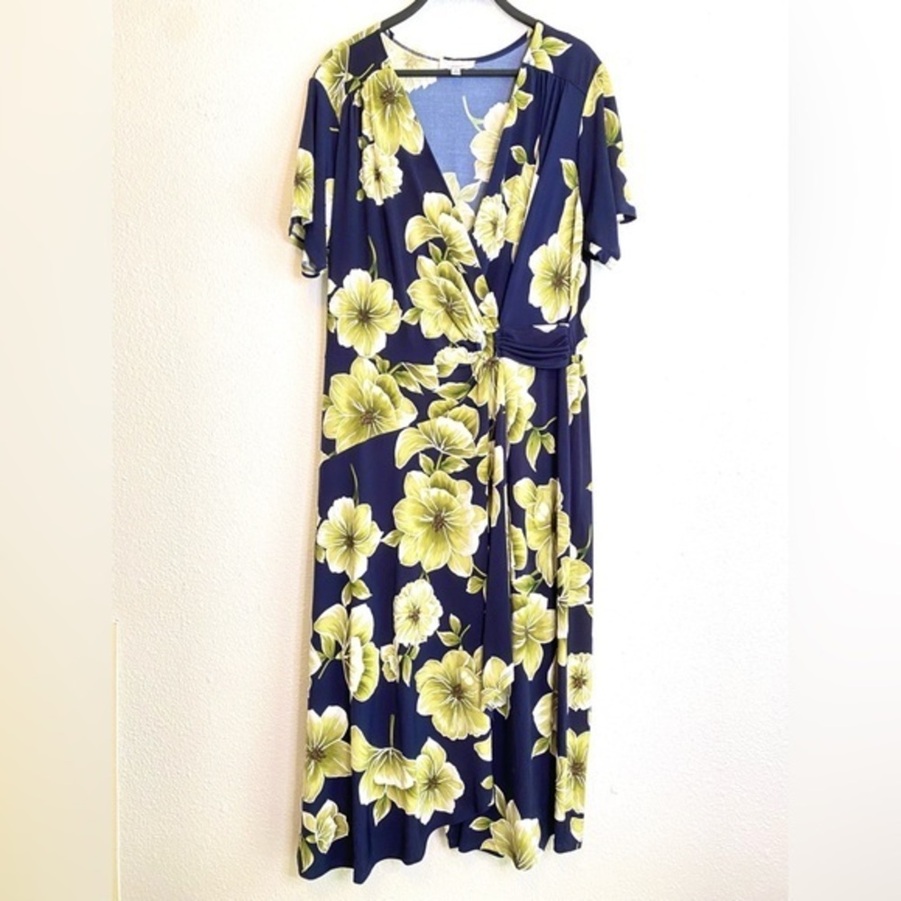 Robbie Bee‎ Tropical Floral Resort Midi Dress 1X Vacation Cruise Coastal Summer